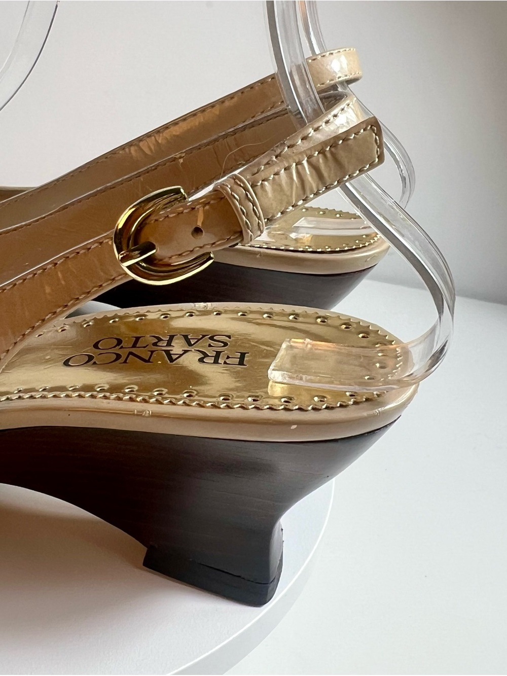 Franco Sarto Nude Patent Peep-Toe Slingback Wedge - Picture 6 of 7